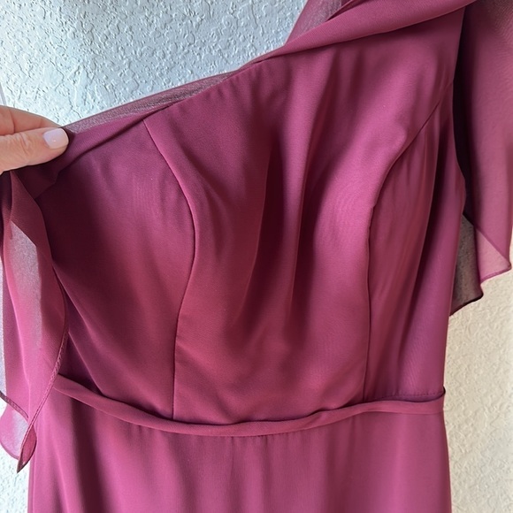 Azazie Lizzy A-Line One Shoulder Chiffon Dress Floor Length Formal Gown Size A6‎ - Picture 4 of 16